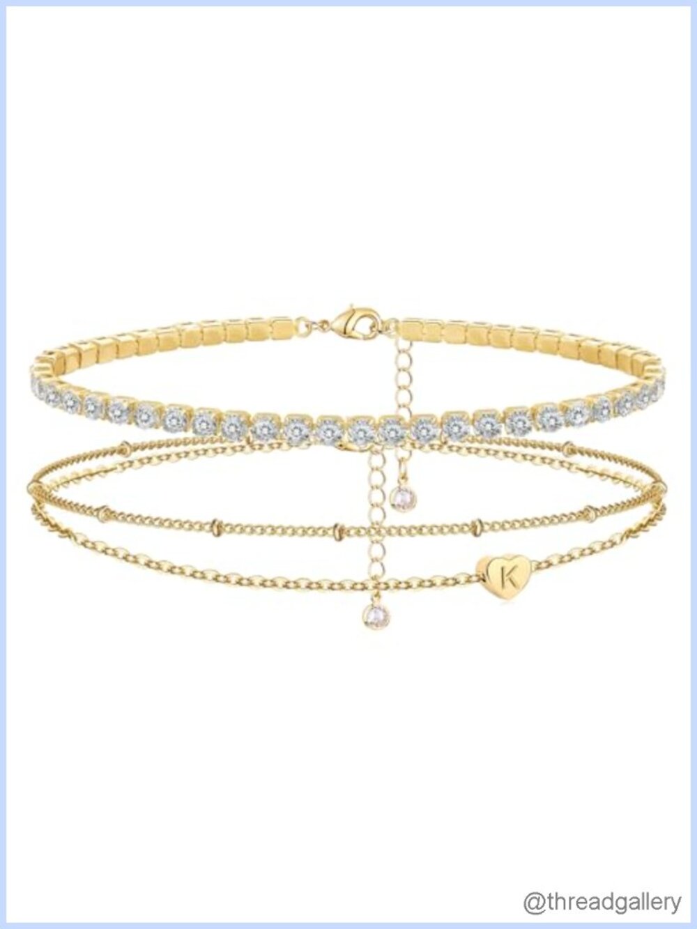 14K Gold Plated Initial Bracelet Set with Cubic Zirconia Tennis Bracelet,